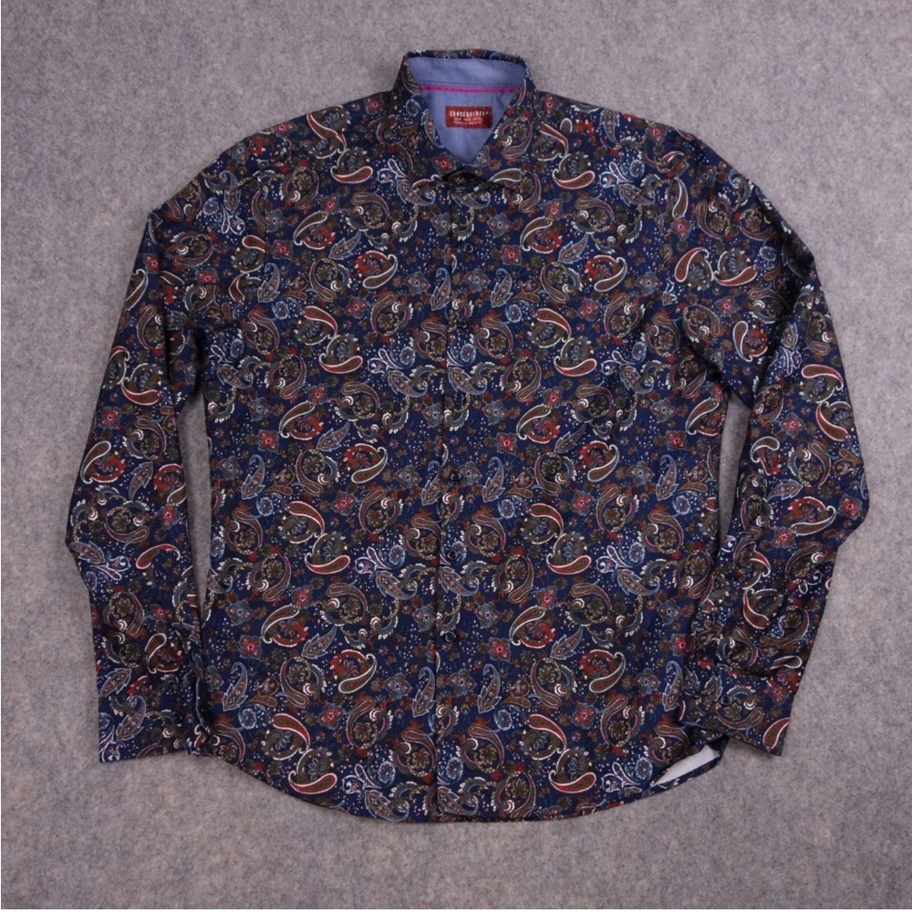 Consequence Men’s paisley button up shirt long sleeves cotton spandex size L - Picture 6 of 9
